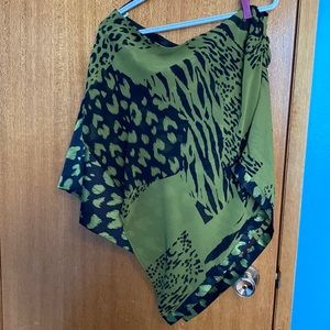 Green one shoulder animal print top